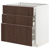 METOD / MAXIMERA Podni element s 3 fioke, bela/Sinarp smeda, 80x60 cm