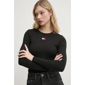 Majica z dolgimi rokavi Tommy Jeans ženska, črna barva, DW0DW20178