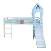 Homestyle4U Pograd, otroška igralna postelja z lestvijo, toboganom, stolpom in zaveso, 207,5x228x219,5 cm, modra