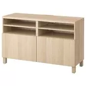 BESTA TV stalaža s vratima, belo b. im. hrastovine/Lappviken/Stubbarp belo b. im. hrastovine, 120x42x74 cm