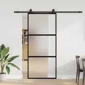 Klizna vrata s priborom crna 90 x 205 cm kaljeno staklo