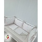 Bubamara037 Set posteljine za krevetac sa ogradicom od jastuka Cvetici, Bež