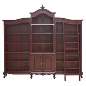 Casa Padrino Luxury Baroque Mahogany Bookcase Dark Brown 280 x 47 x H. 245 cm - Magnificent Baroque Style Cabinet with Ladder - Baroque Office Furniture - Noble & Magnificent