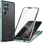 GS Ovitek za Samsung Galaxy S23 Ultra, dvojno magnetno steklo, zelen