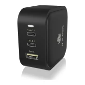 ICY BOX 3-Port Wall Charger IB-PS103-PD, USB-A + 2x USB-C black, PD 3.0 65W + QC 3.0 36W