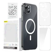 BASEUS Maska za telefon Baseus Magnetic Crystal Clear za iPhone 13 (prozirna) sa zaštitnom folijom od kaljenog stakla i kompletom za cišcenje