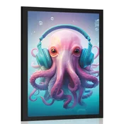 Plakat hobotnica s slušalkami - 30x45 black