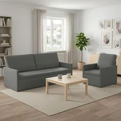 vidaXL Kavčna garnitura 2 pcs Temno siva Blago