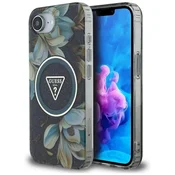 slomart Etui Guess IML Metal Glitter Flowers Triangle MagSafe za iPhone 16e - črno