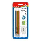 shumee Komplet lesenih svinčnikov Keyroad z radirko in šilčkom Hb Blister Mix Colors KR971848