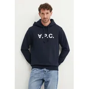 Bombažen pulover A.P.C. hoodie standard grand vpc GOTS mornarsko modra barva, s kapuco, COHBN.M27908