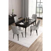 Hanah Home trpezarijski set Are, sto na razvlacenje i 4 stolice, ploca u dekoru crnog mermera, siva tkanina Babyface