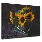 shumee Platno s sliko Sončnice v vazi 100x80 cm