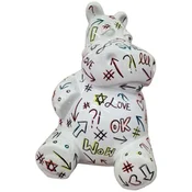 Casa Padrino designer decorative sculpture sitting hippopotamus white/multicolored H. 48 cm - Living room decorative figure - Garden decorative figure - Decorative animal figure