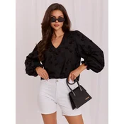 Črna elegantna bluza z napihnjenimi rokavi
