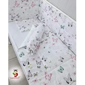 Bubamara037 Set posteljine za krevetac sa ravnom ogradicom Leptirici, Beli