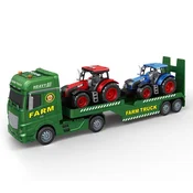 Zeleni kamion transporter sa dva traktora