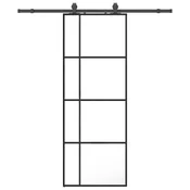 Vidaxl Drsna vrata z opremo črna 76x205 cm ESG steklo