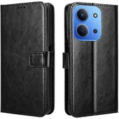 GS Ovitek za Xiaomi Redmi 15C 4G/LTE, denarnica Crazy Horse, črna
