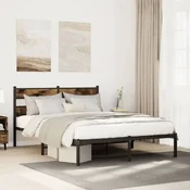 shumee vidaXL Kovinski posteljni okvir brez vzmetnice dimljen hrast 140x200 cm