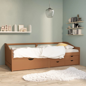 vidaXL Trosed z ležiščem in predali medeno rjava borovina 90x200 cm