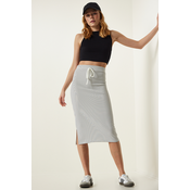 Happiness Istanbul Womens White Striped Slit Wrap Knitted Skirt