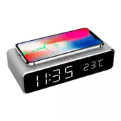 GEMBIRD DAC-WPC-01-S Digitalni sat + alarm sa bežicnim punjenjem telefona, Silver 39196