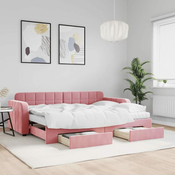 Greatstore Izvlečna dnevna postelja s predali roza 80x200 cm žamet