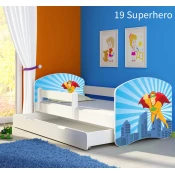 Dječji krevet ACMA s motivom, bočna bijela + ladica 180x80 cm 19-superhero
