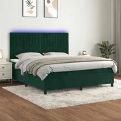 Box spring postelja z vzmetnico LED tem. zelena 160x200cm žamet
