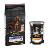 16 kg PURINA PRO PLAN + 12 x 400 g mokre hrane / 3 kg suhe hrane gratis! - Large Athletic Adult Sensitive Skin losos + 12 x 400 g All Size Adult Everyday Nutrition u želeu s ribom