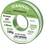 Stannol Stannol mehka spajkalna žica Kristall 600 v zlitini Flowtin TSC305 z 2\,5% pretoka 1\,0 mm v premeru na 100 g koluta Stannol Kristall 600 Fairtin spajkalna žica\, neosvinčena neosvinčeni Sn9, (20428433)