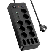 INF Evropski podaljšek z USB in Type-C priključki, zaščita pred preobremenitvijo Black, (5000243351)