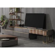 Casa Padrino luxury living room TV cabinet set gray/brown/gold - 1 TV Cabinet with 4 Drawers & 2 Wall Shelves - Living room furniture - Solid wood furniture - Luxury furniture