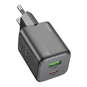 Hoco Mrežni polnilnik za telefon Hoco USB-A + USB-C QC3.0 PD 3A 20W N41, črn