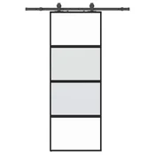 Vidaxl Drsna vrata z opremo črna 76x205 cm kaljeno steklo