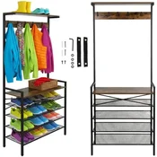 Ruhhy 27038 stalak za cipele 79 cm – metalni organizer s drvenim policama (3 razine, loft dizajn)