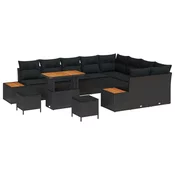 set vrtnih kauča s 12 dijelova i jastučićima Crni poly rattan akacija set vrtne blagovaonice s 3 dijela i jastučićima Crni poly