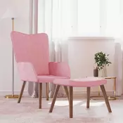 Vidaxl vidaXL Fotelj s podnožjem, roza, oblazinjen z žametom