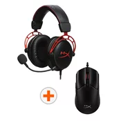 Gaming miš HyperX - Pulsefire Haste 2, opticki, crni + Gaming slušalice HyperX - Cloud Alpha, crvene