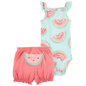 CARTERS Komplet 2-delni bodi z naramnicami, kratke hlače Pink Watermelon girl 18m