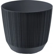 Prosperplast Okrogel plastični cvetlični lonček z utorjenim pokrovom, antraciten, 16,8 cm Ryfo