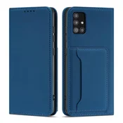 Hurtel Magnet Card ovitek za Samsung Galaxy A12 5G, etui, denarnica in stojalo, moder
