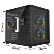 Rampage kucište racunala – LUMID (crno; sa prozorom; BTF, mATX, napajanje montirano odozdo, 3x120 mm A-RGB) 43495