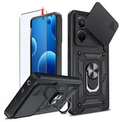 shumee Ovitek za Xiaomi Redmi Note 14 5G z oklepnim drsnim obročem + 9H steklo