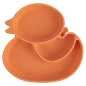 Northix Silikonski krožnik za otroke, deljen, oranžna račka, 19,5x19 cm