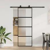 Vidaxl Drsna vrata z opremo črna 76x205 cm kaljeno steklo