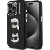 Karl Lagerfeld Grained PU KCH Heads zadnji pokrov za iPhone 15 Pro Max črn