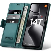 Overboard Ovitek za Xiaomi 14T Pro, sijajni liči, denarnica s preklopom, zelen