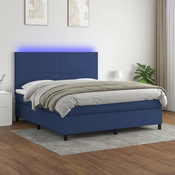 Greatstore Box spring postelja z vzmetnico LED modra 160x200 cm blago